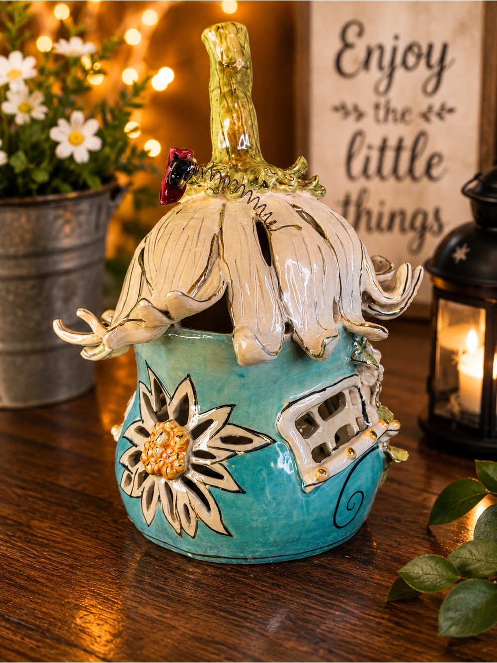 Blue Sky Clayworks Heather Goldminc Fairy House Tealight Candle Holder - Picture 2 of 6